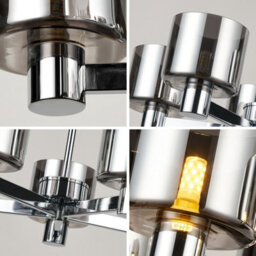 Harper Living Modern 5 Lights Chandelier Ceiling Light, Chrome Semi Flush Ceiling Lamp With Smoked Glass Shades, 5Xg9 Ceiling Lighting - thumbnail 7