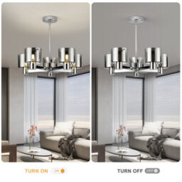 Harper Living Modern 5 Lights Chandelier Ceiling Light, Chrome Semi Flush Ceiling Lamp With Smoked Glass Shades, 5Xg9 Ceiling Lighting - thumbnail 5