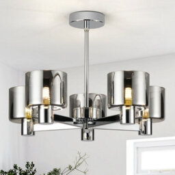 Harper Living Modern 5 Lights Chandelier Ceiling Light, Chrome Semi Flush Ceiling Lamp With Smoked Glass Shades, 5Xg9 Ceiling Lighting - thumbnail 1