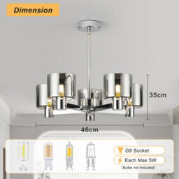 Harper Living Modern 5 Lights Chandelier Ceiling Light, Chrome Semi Flush Ceiling Lamp With Smoked Glass Shades, 5Xg9 Ceiling Lighting - thumbnail 8