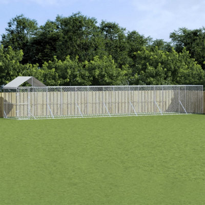 Walplus Outdoor Dog Kennel With Roof Silver 14X2X2.5 M Galvanised Steel - image 1