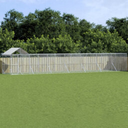 Walplus Outdoor Dog Kennel With Roof Silver 14X2X2.5 M Galvanised Steel - thumbnail 1
