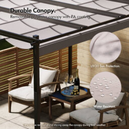 Vonhaus Pergola With Retractable Roof 3 X 3 X 2.2M, Weatherproof, Removable Polyester Canopy, 2 Person Assembly, Steel Material - thumbnail 4