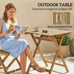 Outsunny Outdoor Coffee Table Foldable Wooden Garden Table Natural Wood - thumbnail 7