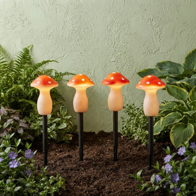 Pluto Packaging Set Of 4 Polka Dot Mushroom Garden Lights Solar Powered Outdoor Stake Décor - image 1
