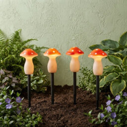 Pluto Packaging Set Of 4 Polka Dot Mushroom Garden Lights Solar Powered Outdoor Stake Décor - thumbnail 1