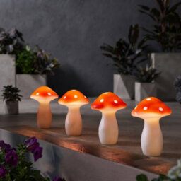 Pluto Packaging Set Of 4 Polka Dot Mushroom Garden Lights Solar Powered Outdoor Stake Décor - thumbnail 2