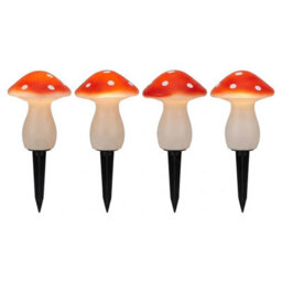 Pluto Packaging Set Of 4 Polka Dot Mushroom Garden Lights Solar Powered Outdoor Stake Décor - thumbnail 3