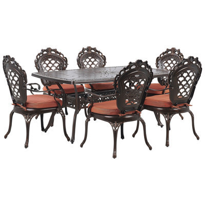 Beliani Garden Dining Set 6 Seater Lizzano With Cushions Metal Dark Brown - image 1