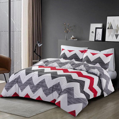 Homespace Direct Ltd Ronald Geometric Red & Grey Single Duvet Cover Set - image 1