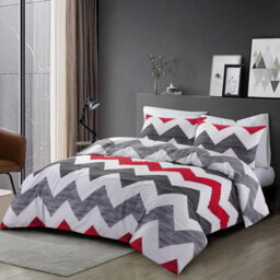 Homespace Direct Ltd Ronald Geometric Red & Grey Single Duvet Cover Set