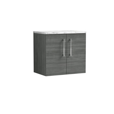 Balterley Bramshall 600mm Wall Hung 2 Door Vanity Unit With Laminate Worktop For Modern Bathroom Storage - Anthracite Woodgrain - image 1