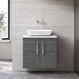 Balterley Bramshall 600mm Wall Hung 2 Door Vanity Unit With Laminate Worktop For Modern Bathroom Storage - Anthracite Woodgrain - thumbnail 2