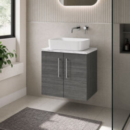 Balterley Bramshall 600mm Wall Hung 2 Door Vanity Unit With Laminate Worktop For Modern Bathroom Storage - Anthracite Woodgrain - thumbnail 4