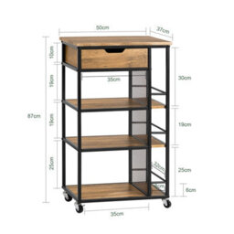 Sobuy Fkw99-N, Industrial Vintage Style Kitchen Trolley Cart Storage Trolley Serving Trolley With Drawer,w50Xd37Xh87 - thumbnail 3