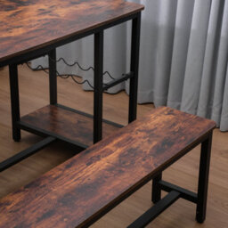 Abrihome 3-Piece Dining Table And Bench Set, 4-Person Indoor Space-Saving Dinette For Kitchen - Brown - thumbnail 3