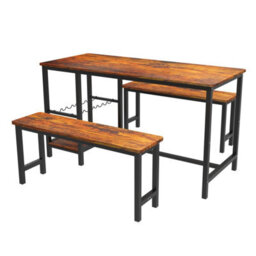 Abrihome 3-Piece Dining Table And Bench Set, 4-Person Indoor Space-Saving Dinette For Kitchen - Brown - thumbnail 7
