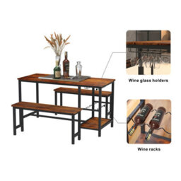 Abrihome 3-Piece Dining Table And Bench Set, 4-Person Indoor Space-Saving Dinette For Kitchen - Brown - thumbnail 5