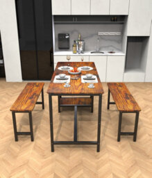 Abrihome 3-Piece Dining Table And Bench Set, 4-Person Indoor Space-Saving Dinette For Kitchen - Brown - thumbnail 8