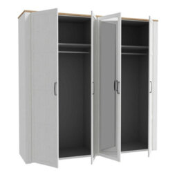 Wyld Haus Geneva 4-Door Wardrobe In White Oak With Mirrors Hanging Rails And Shelves - thumbnail 5