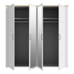 Wyld Haus Geneva 4-Door Wardrobe In White Oak With Mirrors Hanging Rails And Shelves - thumbnail 6