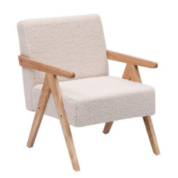 Nordlys Solid Wood And White Bouclé Lounge Chair Countryside Style Living Room - thumbnail 1