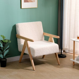 Nordlys Solid Wood And White Bouclé Lounge Chair Countryside Style Living Room - thumbnail 3