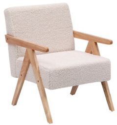 Nordlys Solid Wood And White Bouclé Lounge Chair Countryside Style Living Room - thumbnail 2