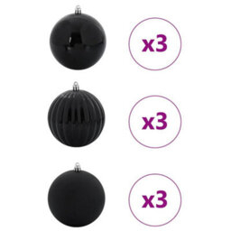 Vidaxl Christmas Bauble Set Xl 9 Pcs Black Plastic - thumbnail 2