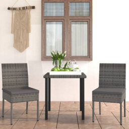 Berkfield 3 Piece Outdoor Dining Set With Cushions Poly Rattan Grey - thumbnail 1