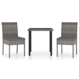 Berkfield 3 Piece Outdoor Dining Set With Cushions Poly Rattan Grey - thumbnail 2