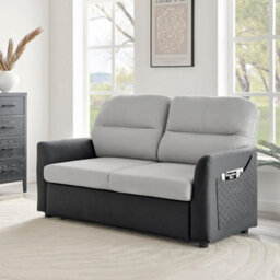 Bravich Rhona Sofa Bed Pull Out Two Seater Double - Grey Faux Suede