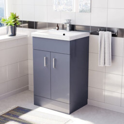 Nes Home Steel Grey 500mm Floor Standing Vanity Unit & White Basin - thumbnail 1