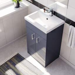 Nes Home Steel Grey 500mm Floor Standing Vanity Unit & White Basin - thumbnail 2