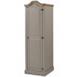 Mercers Furniture Corona Grey Wax 1 Door Wardrobe Single Robe Solid Wood Pine Wooden With Mexican Styling - thumbnail 5