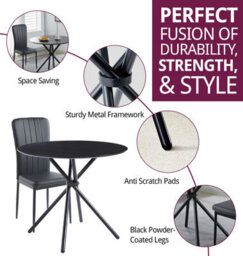 Hallowood Furniture Cullompton Dining Set, Small Round Black Dining Table 90Cm With 2 Black Faux Leather High Back Chairs - thumbnail 2