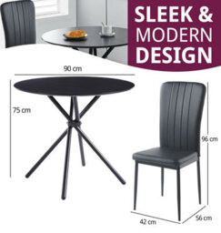 Hallowood Furniture Cullompton Dining Set, Small Round Black Dining Table 90Cm With 2 Black Faux Leather High Back Chairs - thumbnail 3