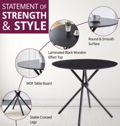 Hallowood Furniture Cullompton Dining Set, Small Round Black Dining Table 90Cm With 2 Black Faux Leather High Back Chairs - thumbnail 4