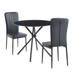 Hallowood Furniture Cullompton Dining Set, Small Round Black Dining Table 90Cm With 2 Black Faux Leather High Back Chairs - thumbnail 8