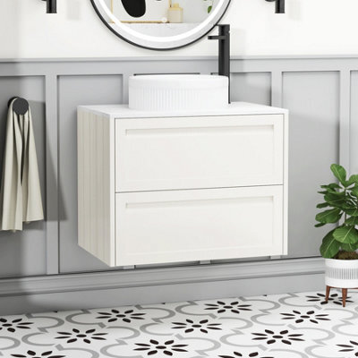 Royal Bathrooms Royal Bathroom Elmore 700mm Classic White Wall Mounted Countertop Bathroom Vanity Unit 2 Drawer With Round Basin - image 1