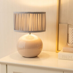 Valuelights Bosco Stone Ceramic Table Lamp With Ruched Pleated Powder Blue Fabric Drum Lamp Shade