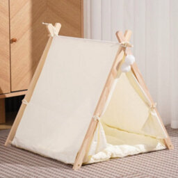 GardenSkill Wooden Cat Tent And Pet Teepee With Removable Cushion - Cosy Indoor Small Dog Bed And Cat Cave With Toys For Kitten, Rabbit, Puppy
