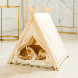 GardenSkill Wooden Cat Tent And Pet Teepee With Removable Cushion - Cosy Indoor Small Dog Bed And Cat Cave With Toys For Kitten, Rabbit, Puppy - thumbnail 5