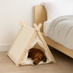 GardenSkill Wooden Cat Tent And Pet Teepee With Removable Cushion - Cosy Indoor Small Dog Bed And Cat Cave With Toys For Kitten, Rabbit, Puppy - thumbnail 3
