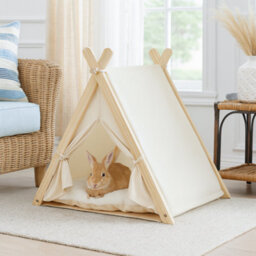 GardenSkill Wooden Cat Tent And Pet Teepee With Removable Cushion - Cosy Indoor Small Dog Bed And Cat Cave With Toys For Kitten, Rabbit, Puppy - thumbnail 6