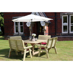 Churnet Valley Garden Furniture Ltd Ergo 8 Seater Square Table - 4 Benches - L149 X W149 X H77 Cm - Min. Assembly Required - Set Of Waterproof Cushions Included - thumbnail 3