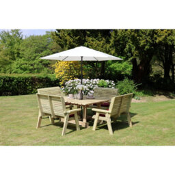 Churnet Valley Garden Furniture Ltd Ergo 8 Seater Square Table - 4 Benches - L149 X W149 X H77 Cm - Min. Assembly Required - Set Of Waterproof Cushions Included - thumbnail 2