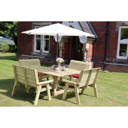 Churnet Valley Garden Furniture Ltd Ergo 8 Seater Square Table - 4 Benches - L149 X W149 X H77 Cm - Min. Assembly Required - Set Of Waterproof Cushions Included - thumbnail 5