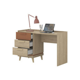 Arte Scandi Oak Oiled & Brick 3 Drawer Desk - Mid-Century Effect Home Office Table W120 X H80 X D50Cm - thumbnail 4