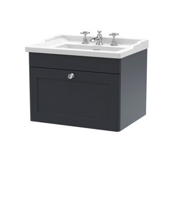 Balterley Swynnerton Traditional 1 Drawer Wall Hung Vanity Unit With Basin, Dark Grey, 600mm - image 1